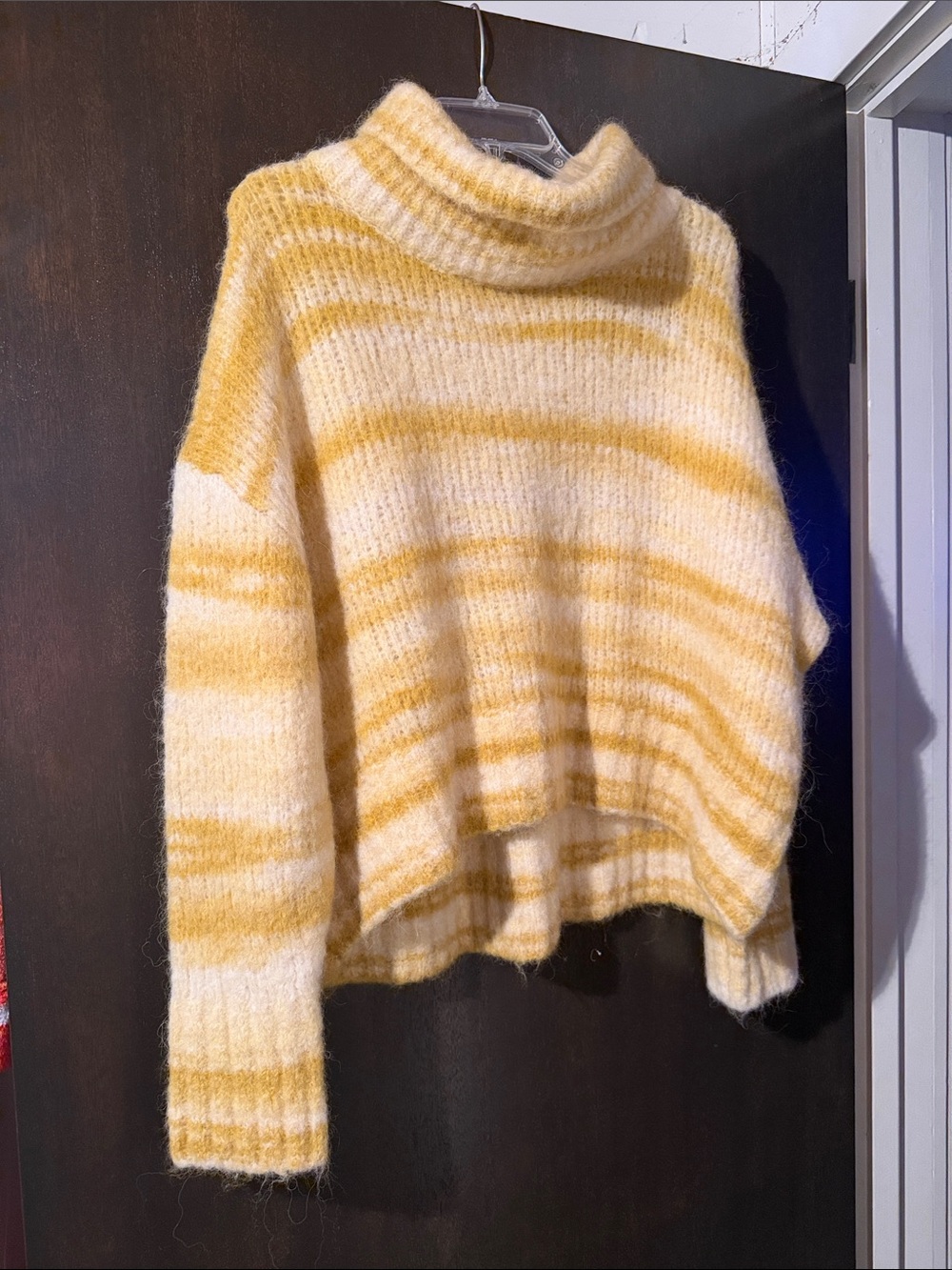Banana Republic Soft Yellow & Cream Striped Turtleneck Sweater